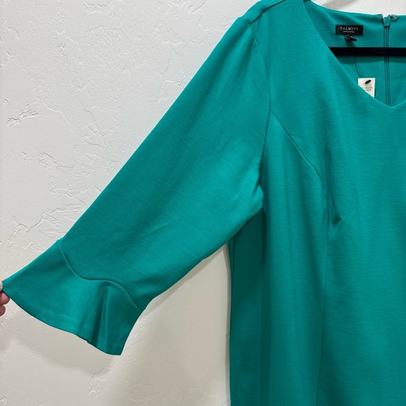 NWT Talbots Flounce Refined Ponte Sheath Dress Solid Turquoise Teal 14 WP - Picture 4 of 13